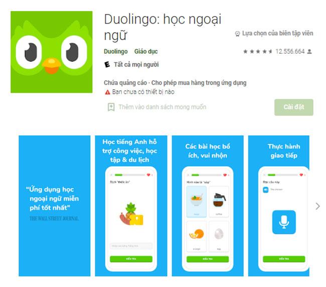 App học từ vựng tiếng Anh miễn phí Duolingo