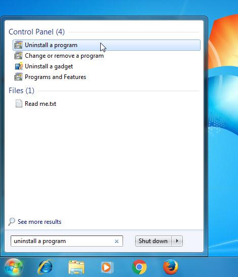 search uninstall a program windows7