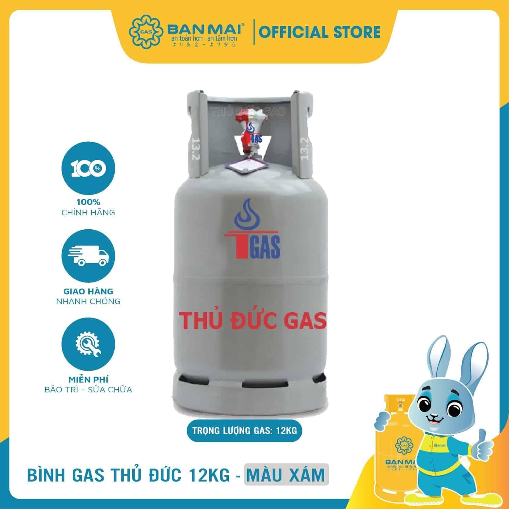 Bình gas Thủ Đức Gas 12kg Màu Xám