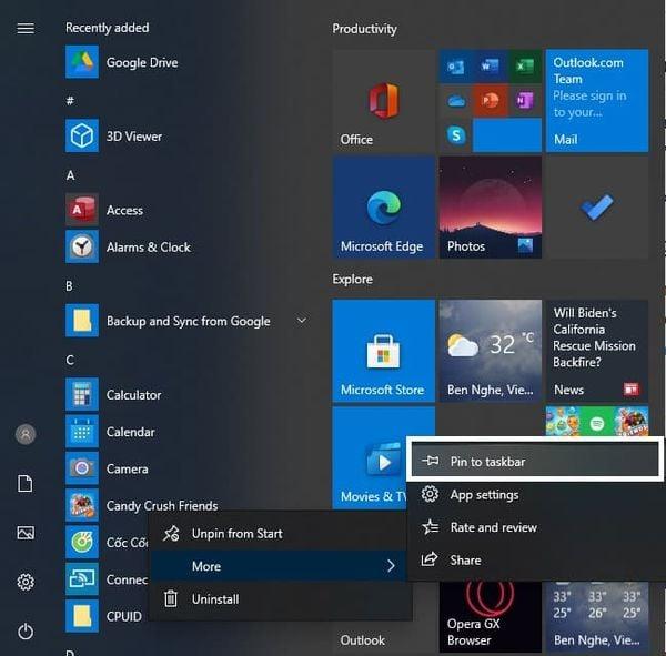 Ghim (Pin) thư mục vào thanh taskbar - GEARVN