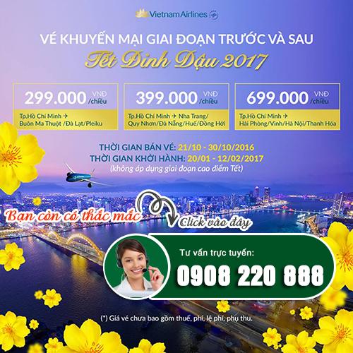 Vietnam Airlines khuyến mãi vé máy bay tết lệch đầu Đinh Dậu 2017