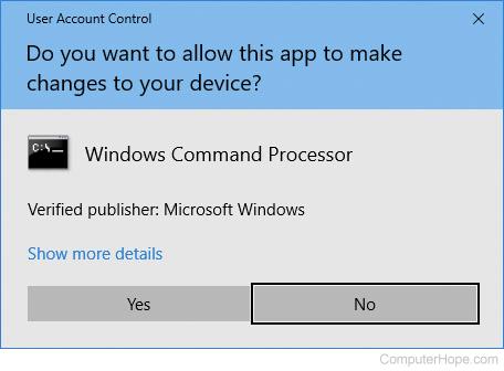 Windows 10 UAC prompt