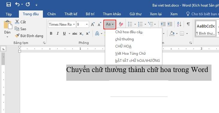 Chuyển đổi chữ hoa, chữ thường trực tiếp trên Word