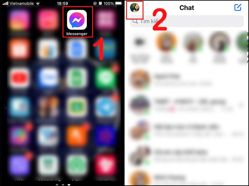 bước đầu vào ứng dụng messenger trên iphone