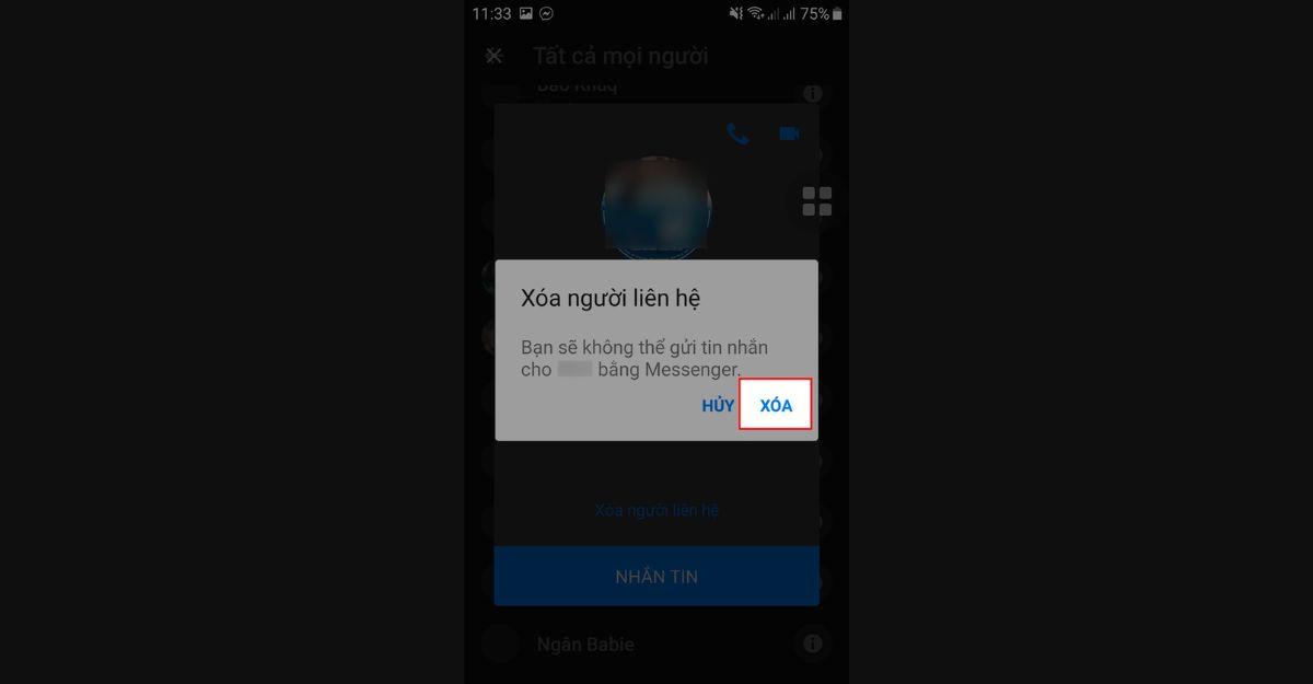 Cách xóa bạn trên Messenger trên điện thoại