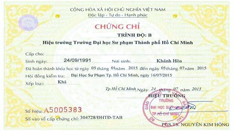 chứng chỉ B anh văn Đại học Sư phạm TPHCM