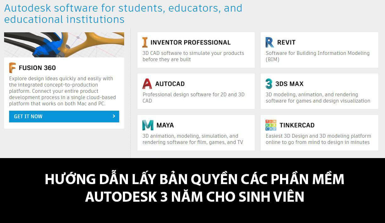 Hướng dẫn lấy bản quyền các phần mềm autodesk 3 năm cho sinh viên