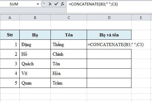 Cách gộp 2 cột họ và tên không mất nội dung trong Excel 4