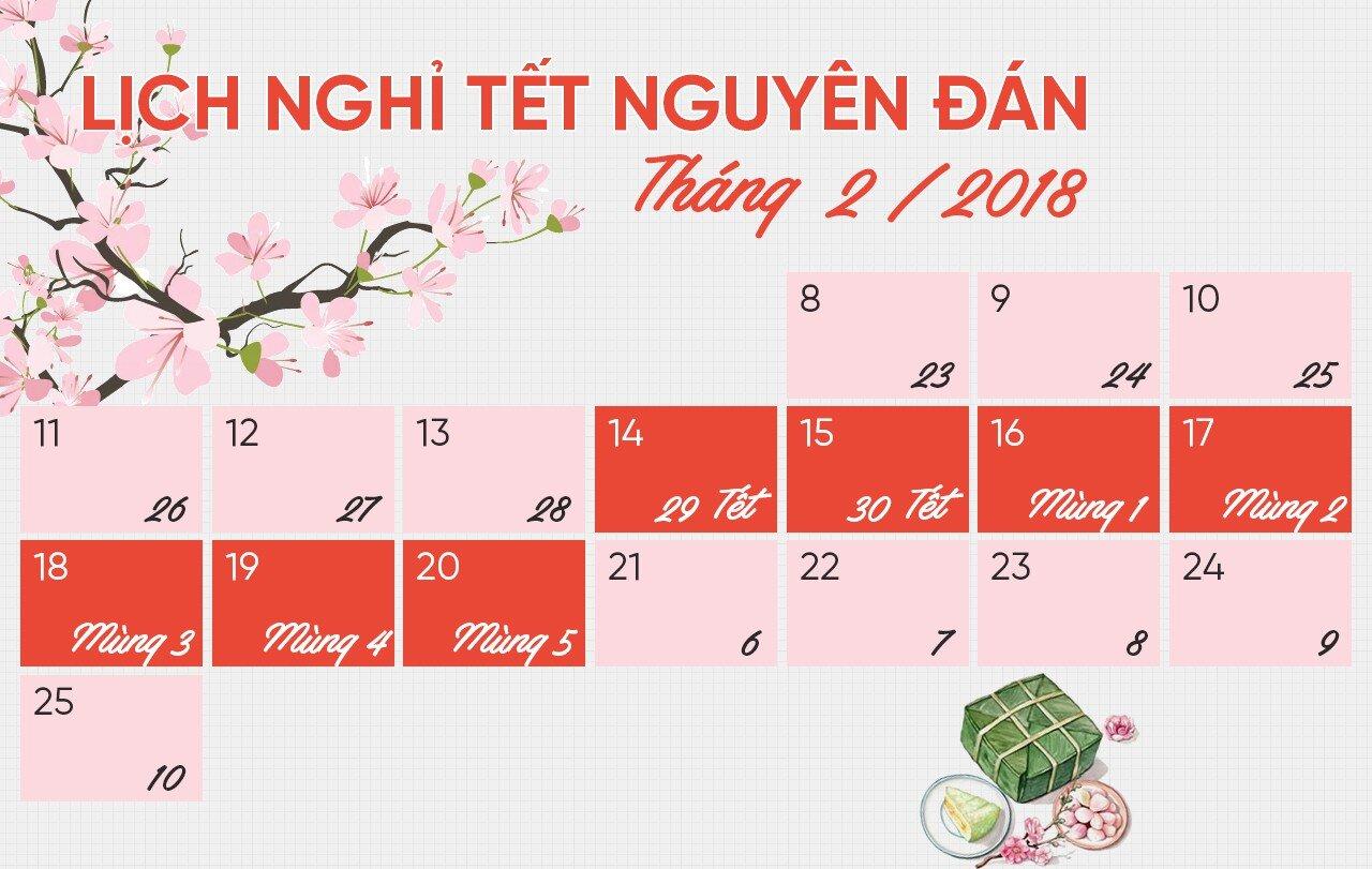 Lịch nghỉ Tết Nguyên đán Mậu Tuất 2018 đã được công bố