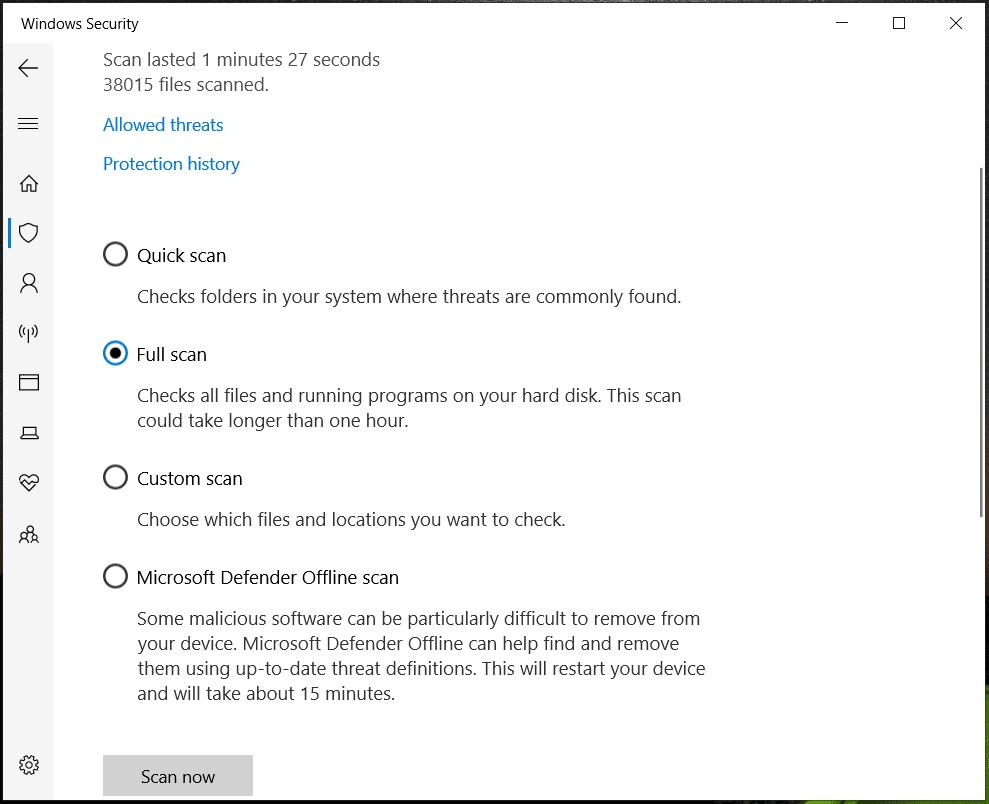Windows Security full scan