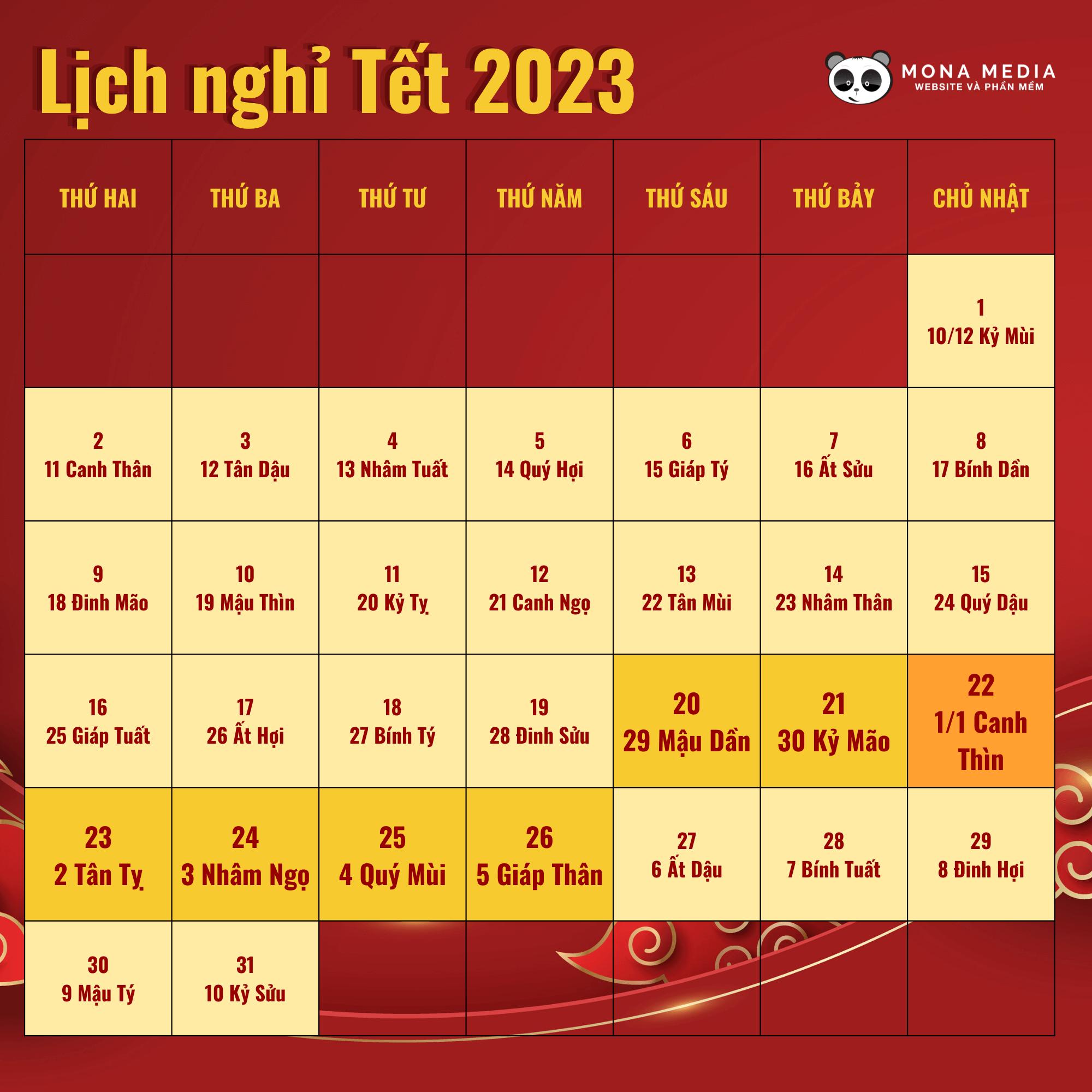 Lịch năm 2023 Quý Mão