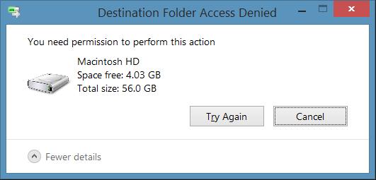 destination folder access denied error