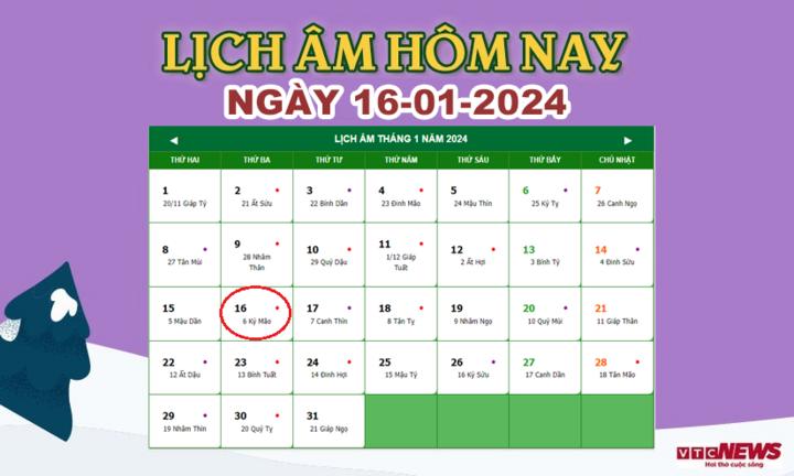 Xem lịch âm hôm nay ngày 16/1/2024.