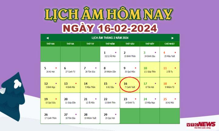 Xem lịch âm hôm nay ngày 16/2/2024.