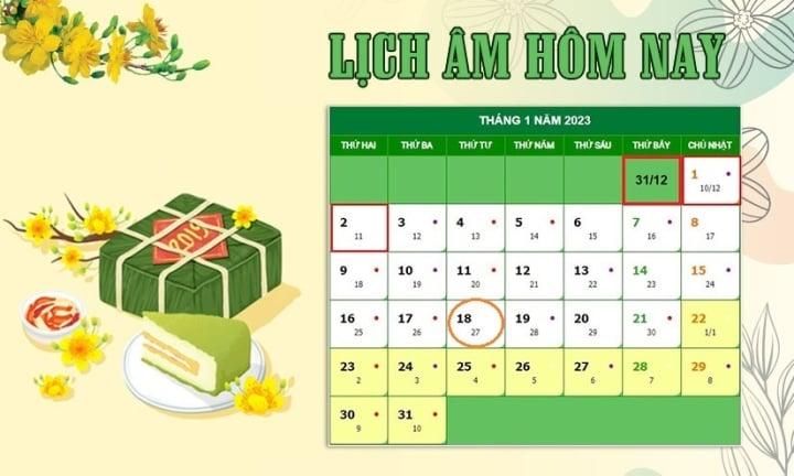 Lịch âm 18/1 - Tra cứu lịch âm hôm nay thứ 4 ngày 18/1/2023 - 1