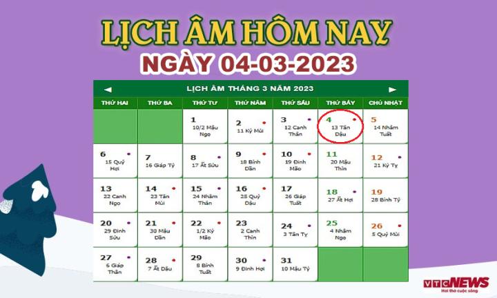 Lịch âm 4/3 - Âm lịch hôm nay 4/3 chính xác nhất - lịch vạn niên 4/3/2023 - 1