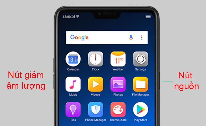 Sử dụng nút cứng để chụp màn hình Oppo