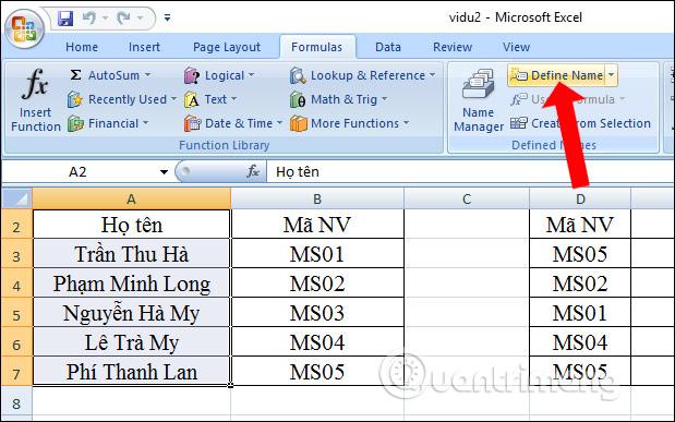 Cách đặt tên cho ô hoặc vùng dữ liệu Excel