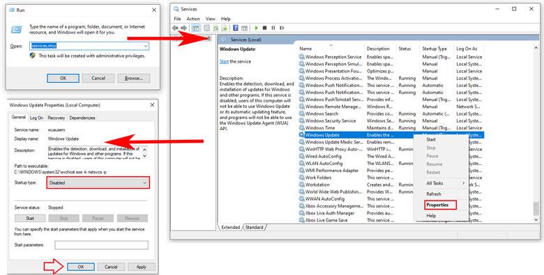 Tắt chức năng tự động cập nhật Win 10 bằng services.msc