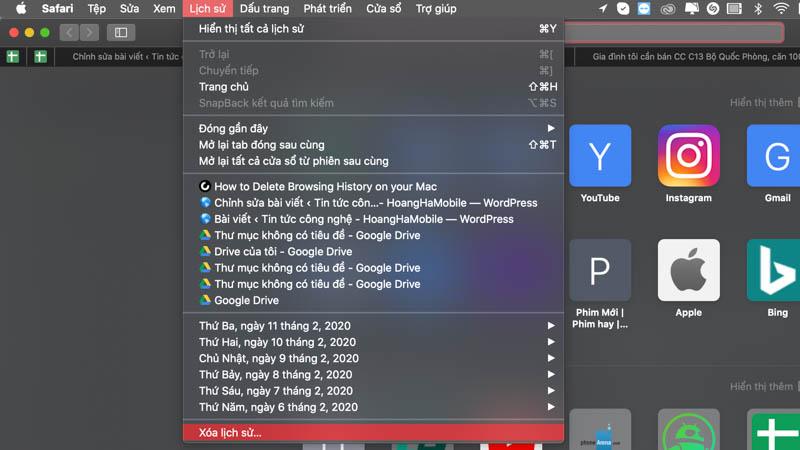 Cách xoá lịch sử web trên Safari