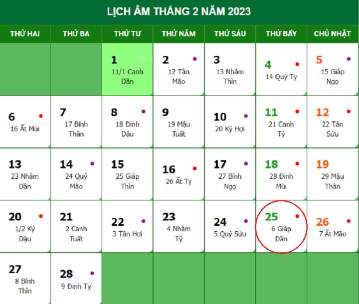 Lịch âm 25/2 - tra lịch âm hôm nay thứ Bảy ngày 25/2/2023 - 1