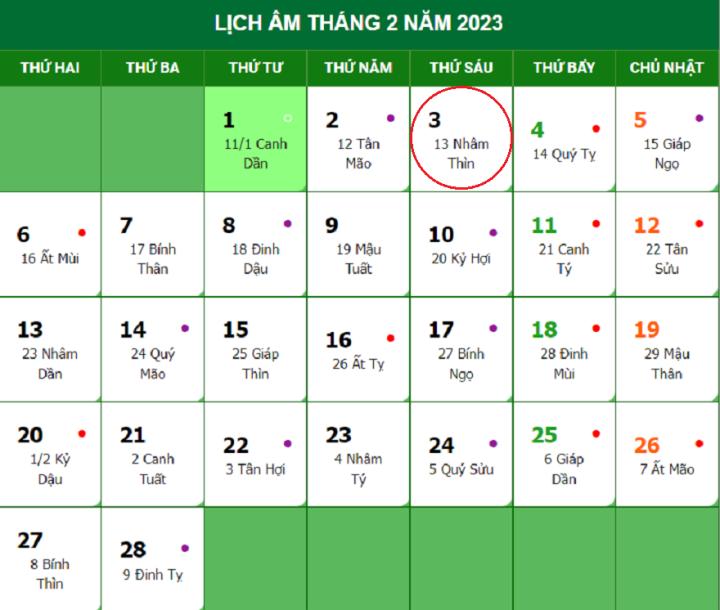 Lịch âm 3/2 - Tra cứu lịch âm hôm nay thứ 6 ngày 3/2/2023 - 1