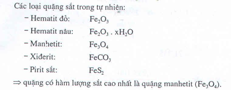 Trong các loại quặng sắt, quặng có hàm lượng sắt cao nhất là : xiđerit hematit nâu hematit đỏ manhetit Hướng dẫ... - Hoc24