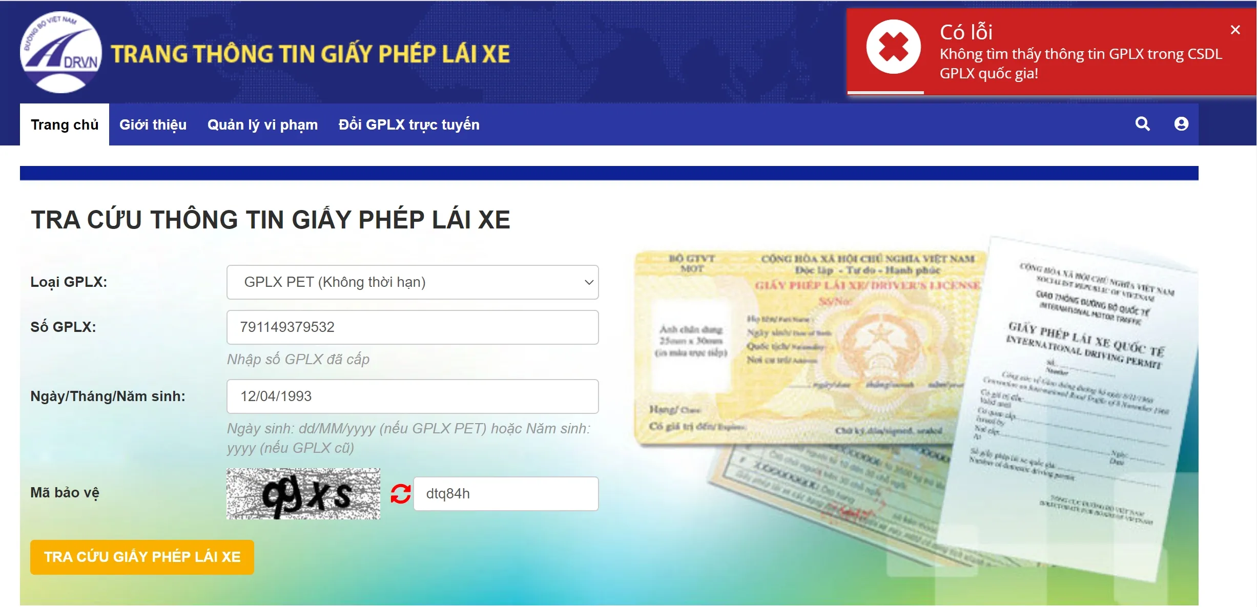 Lý do không thể tra cứu giấy phép lái xe