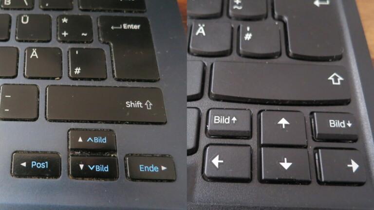 Steuertasten auf der Lenovo ThinkPad TrackPoint Keyboard II (rechts) und einem Samsung Ativ Book 9