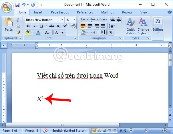 Cách tạo chỉ số trên dưới, viết số mũ trong Word