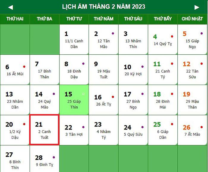 Lịch âm 21/2 – Âm lịch hôm nay 21/2 chính xác nhất - lịch vạn niên 21/2/2023